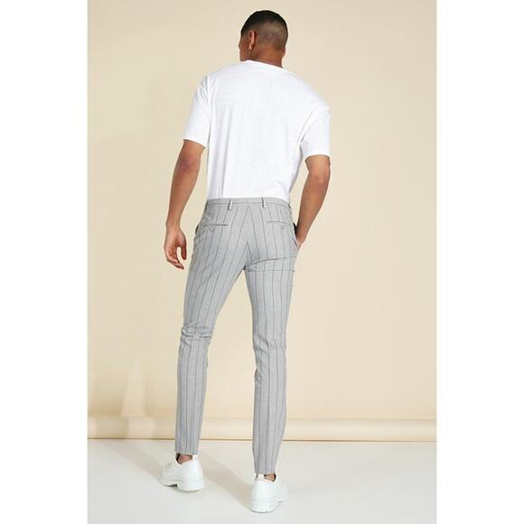 New Boohoo 32R‎ 30 Light Gray Pinstriped Skinny Dress Pants Slacks Tailored - Picture 3 of 7